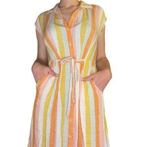 Loft Striped Midi Dress with Waist Tie